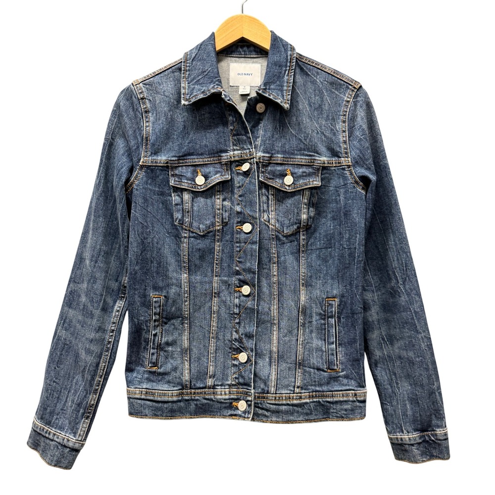 Old Navy Denim Jacket Womens Medium Tall Classic Denim‎ Dark Wash Trucker